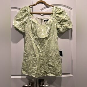 Lulu's Light Green Floral Puff Sleeve Blouse